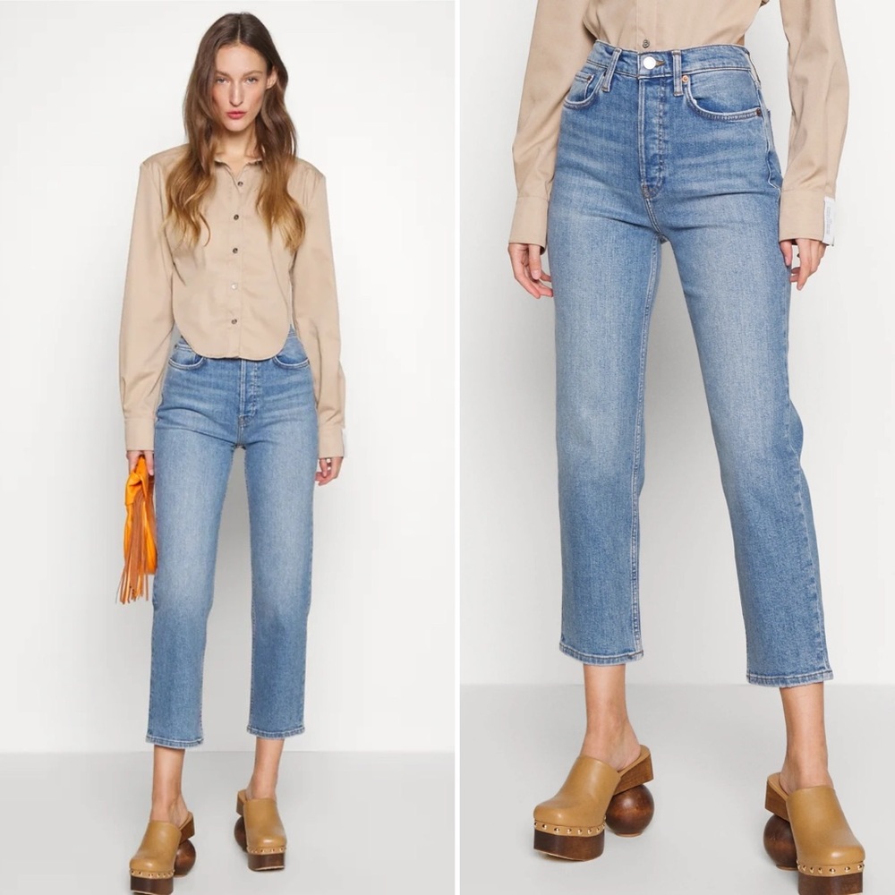 NWT RE/DONE 70s Stove Pipe in Favorite Bleu Straight Leg Cropped High Rise